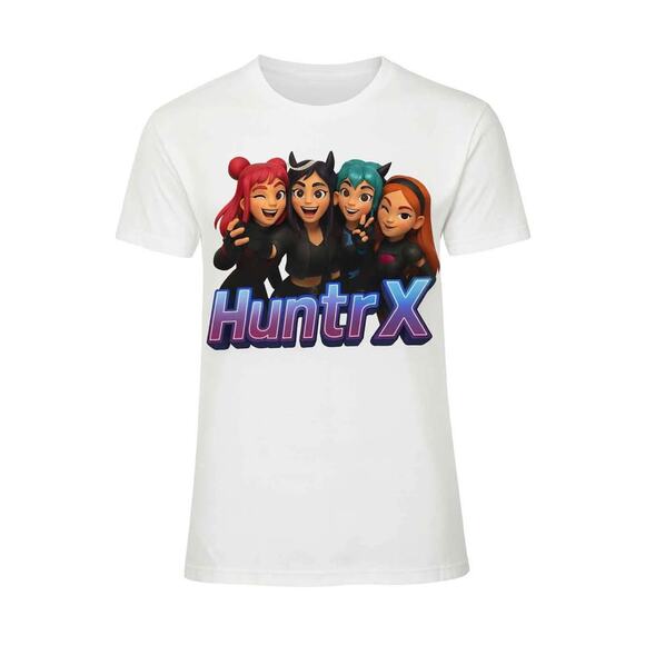 HuntrX K-Pop Demon Hunters Girls Graphic Tee Youth Small Size 120 NWOT White - Picture 5 of 6